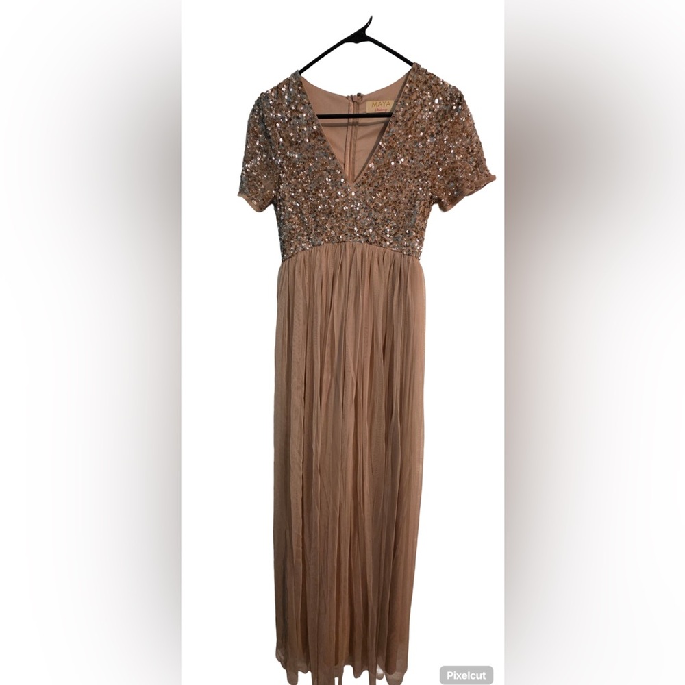 Elegant Sequin Maxi Dress - Tan